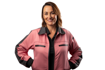Professional woman truck driver with reflective jacket Isolated on white background