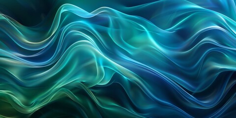 Obraz premium Green and blue flowing waves background for modern visuals, with keywords on art, design, and aesthetics