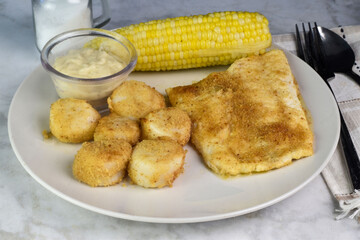 baked haddock  with scallops