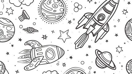 Obraz premium Hand Drawn Space Scene With Rockets and Planets