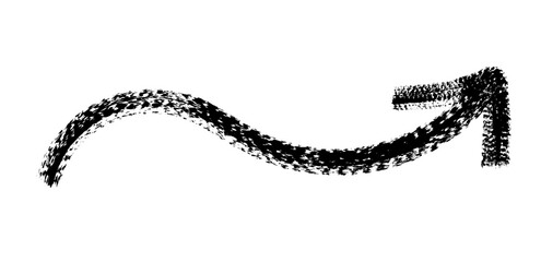 Hand drawn simple arrow drawn with wax crayon, chalk or charcoal. Uneven dry texture for underlining highlighting. Pencil drawn lines, strikethrough, grungy vector isolated on white.