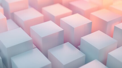Obraz premium Abstract geometric background with soft pink and white 3D cubes creating a modern and clean design, ideal for various creative projects.