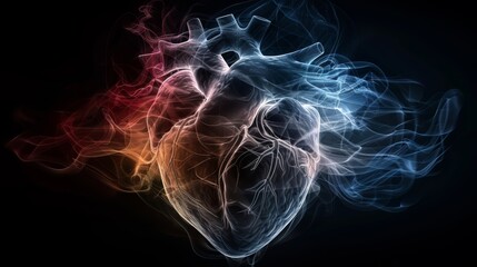 Obraz premium Abstract digital illustration of a human heart with vibrant swirling colors, showcasing the beauty and complexity of cardiovascular health.