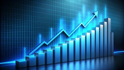 Blue Growth Chart with Rising Arrow: Business Success and Financial Growth