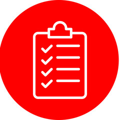 Clipboard with checkmark Vector Line White Circle Red