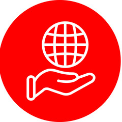 Hand holding globe Vector Line White Circle Red