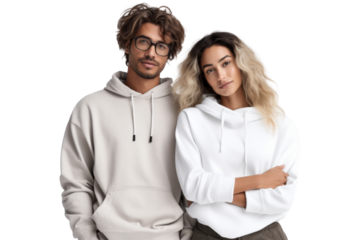 Modern multiethnic couple in fashionable streetwear Isolated on white background