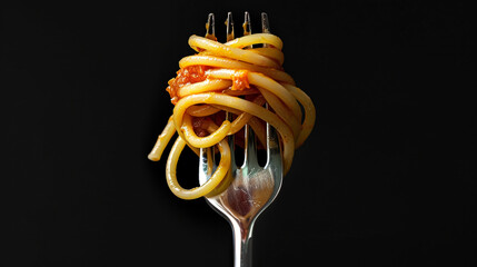 Italian spaghetti on fork. 