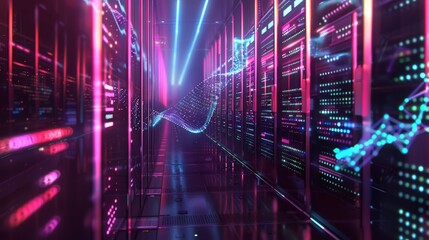 Futuristic DNA Data Storage Facility with Holographic Strands and Advanced Neon Tech Interface for High-Tech Environments