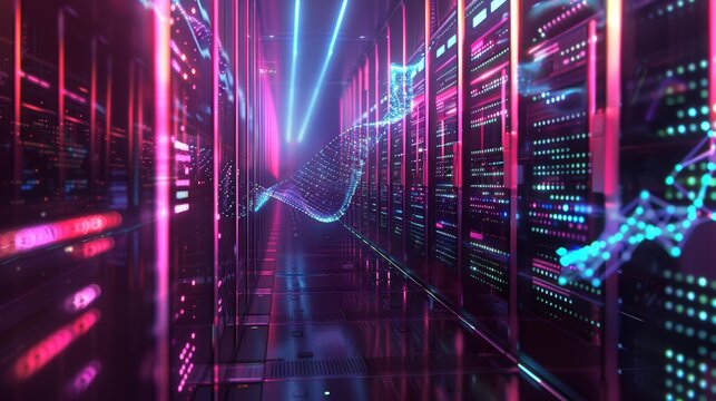 Futuristic DNA Data Storage Facility with Holographic Strands and Advanced Neon Tech Interface for High-Tech Environments