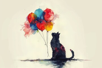 Cute black cat and balloon
