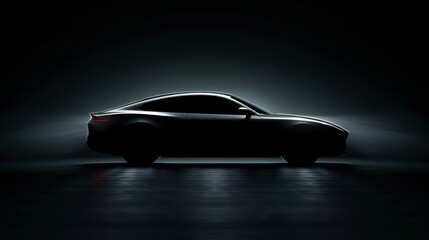 Sleek silhouette of a modern sports car in a dark studio setting, highlighting its elegant design...