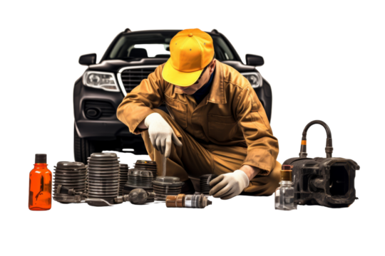 Mechanic holding a toolbox, ready to work, smiling confidently, clean uniform Isolated on white background - Powered by Adobe