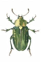 Fototapeta premium A green bug with brown spots on its back. The bug is on a white background