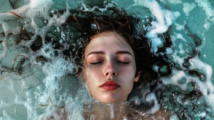 Obraz premium Weightless Freedom: Photorealistic Image of a Girl Soaring Through a Crystal-Clear Sea