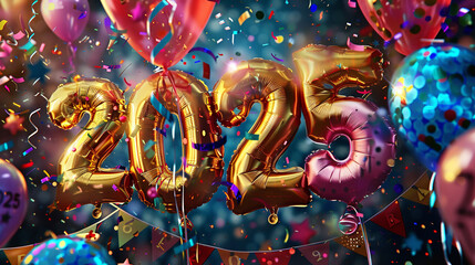Fototapeta premium 2025 New Year foil balloons.