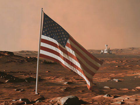 Bandera De Estados Unidos en el planeta Marte