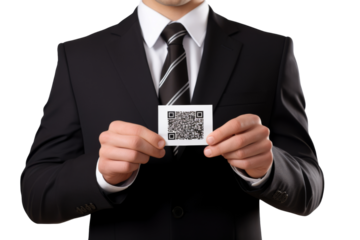 Manager in formal attire scanning a parcel's barcode Isolated on white background