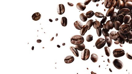 Obraz premium Coffee Beans Falling on White Background