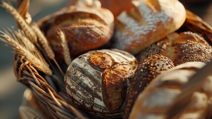 Golden Harvest A Mouthwatering Array of Freshly Baked Artisan Breads in a Rustic Breadbasket