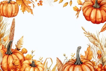 Watercolor illustration frame of fresh autumn fruits with a spacious center for text