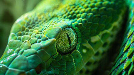 Fototapeta premium Green snake eye close up. 
