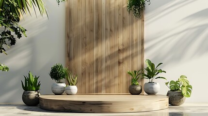 Wooden Platform Surrounded by Lush Greenery