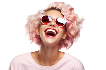 Joyful Gen Z girl with vibrant hair color and party mood Isolated on white background