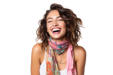 Joyful Gen Z girl with vibrant hair color and party mood Isolated on white background