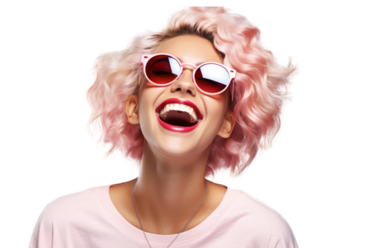 Joyful Gen Z girl with vibrant hair color and party mood Isolated on white background - Powered by Adobe