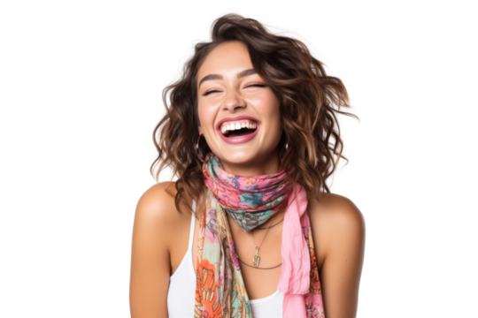 Joyful Gen Z girl with vibrant hair color and party mood Isolated on white background