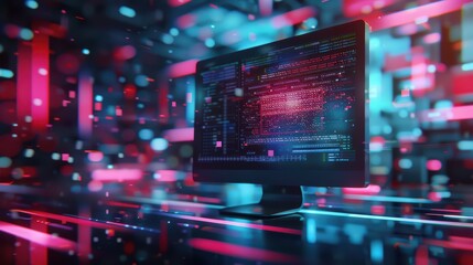 A modern 3D concept illustration of a computer monitor with a system update window