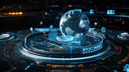 Obraz premium Global Network Technology, Digital Earth, Futuristic Interface