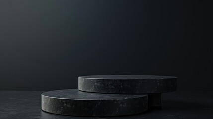 Levitating black podiums mockup on dark background for showcasing products elegantly