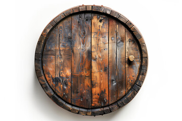 Fototapeta premium Top view of an old rustic wooden barrel isolated