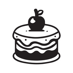 minimalist birthday cake with cherry logo design tattoo illustration black and white vector high quality for music cover tee shirt prints coloring book for kids