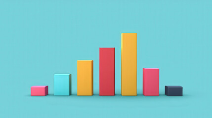 Colorful 3D bar chart with six columns of varying heights against a light blue background, representing data in a visually engaging and simple manner.