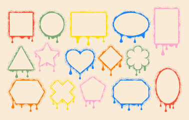 Vector Collection Of Graffiti-style Frame Shapes Including Circle, Star, Square And Heart. Flower, Pentagon, Hexagon