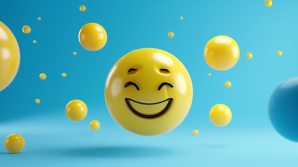 Bright and Cheerful Yellow Smiley Faces Floating Against a Vibrant Orange Background for Happiness and Positivity