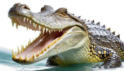 Obraz premium Crocodile, jaws wide open, macro, transparent backdrop.