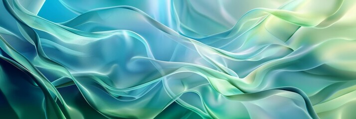 Obraz premium A stunning visual of abstract flowing waves in varying shades of green and blue, creating a calming effect.