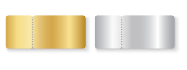 VIP silver and gold ticket mockups. Raffle, win lotto, exclusive offer, jackpot lottery shining metallic surface. Cards for entrance or seating in luxury style. Vector realistic illustration.