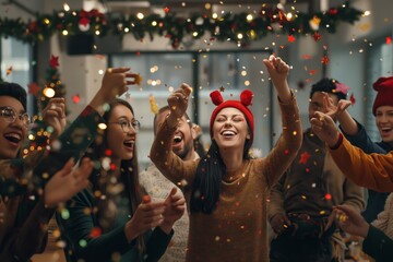 Celebrate the holiday season at a jovial office party with merry coworkers. Strengthen connections and embrace the festive spirit in a vibrant and cheerful setting, fostering unity and teamwork