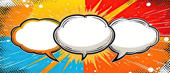 Colorful comic style speech bubbles on a vibrant background, perfect for pop art designs, conversations, and creative projects.