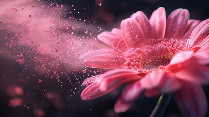 Fototapeta premium Floral Elegance Stunning Pink Blossom in Full Bloom with Delicate Pollen Powder Floating Around Nature's Beauty Captured in Vibrant Stock Image