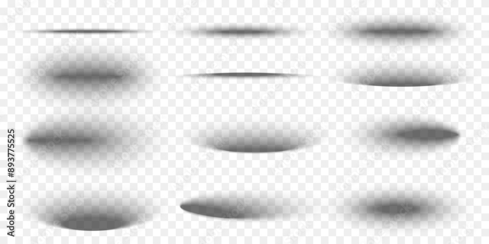 Fototapete set of oval packing box shadow effects. different realistic soft grey shapes. elliptic package shade