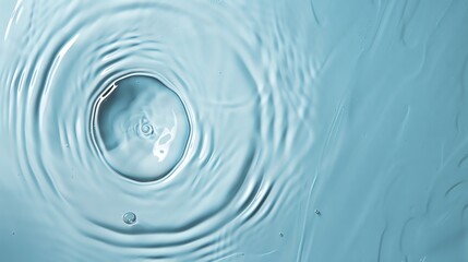 Close-up of a water drop creating ripples on a clear blue surface, capturing motion and tranquility.