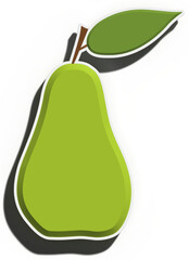 Green pear on a stalk with a leaf on an isolated background, 3D rendering illustration