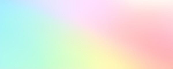 Colorful pastel gradient background banner with soft rainbow color, light blue and pink. Soft blur.