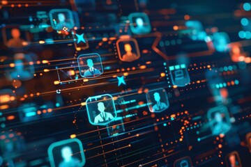 Obraz premium Abstract digital network of connected people. The image depicts a digital network of connected people, representing global connectivity.